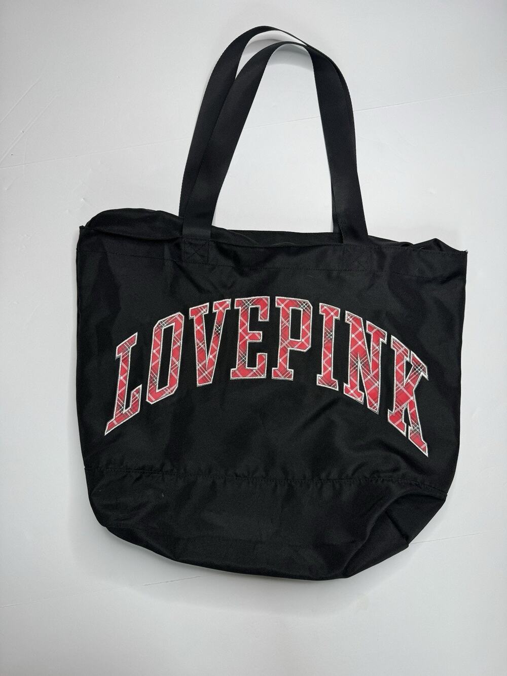 Victoria’s Secret PINK Love Pink Plaid Black Large Zip Tote Bag Weekender